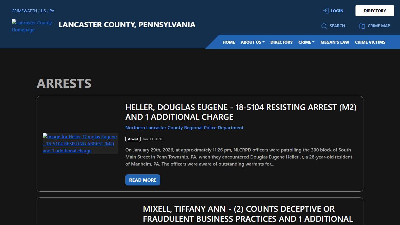 Arrests for Lancaster County, Pennsylvania CRIMEWATCH